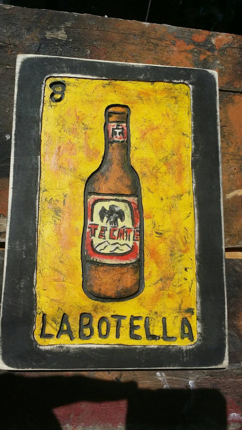 Lotería La Botella wooden wall art, handmade, carved and painted, Mexican decor, bar art Made to Order Free Shipping image 2