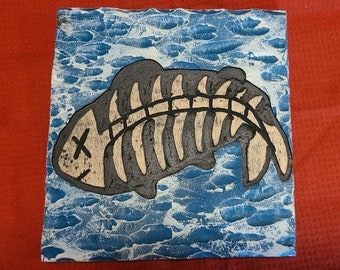 Fish Skeleton Wood decor, Original, handmade, carved and painted, wall art (Free Shipping - Made to Order)