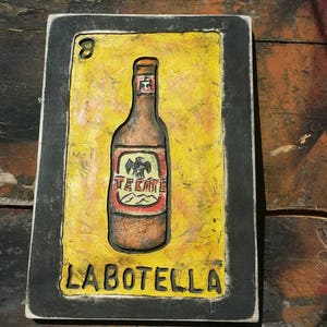 Lotería La Botella wooden wall art, handmade, carved and painted, Mexican decor, bar art Made to Order Free Shipping image 5