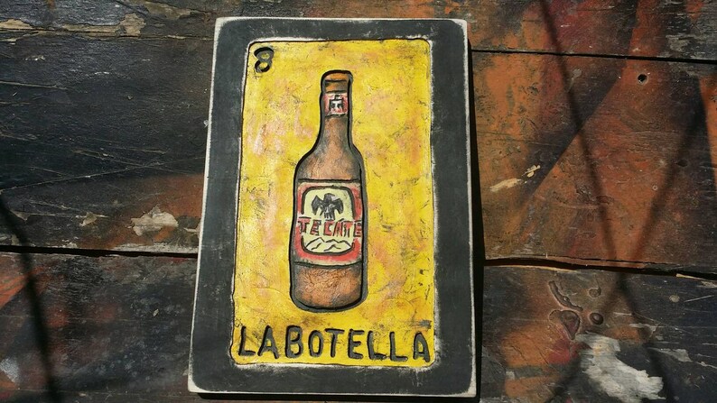 Lotería La Botella wooden wall art, handmade, carved and painted, Mexican decor, bar art Made to Order Free Shipping image 5