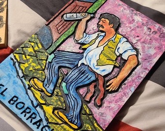 El Borracho, handmade, carved and painted, wooden, Loteria wall art (Free Shipping - Made to Order)