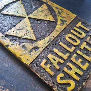 Fallout Shelter, handmade sign, carved and painted, wall art, game room decoration (Made to Order - Free Shipping)