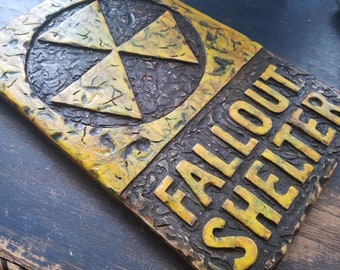 Fallout Shelter, handmade sign, carved and painted, wall art, game room decoration (Made to Order - Free Shipping)