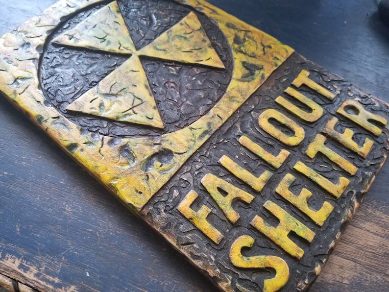 Fallout Shelter handmade sign, carved and painted wall art, game room decoration Made to Order Free Shipping image 1