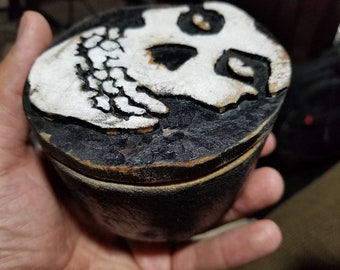 Misfits skull handmade carved and painted round wooden box (Free Shipping- Made to Order)