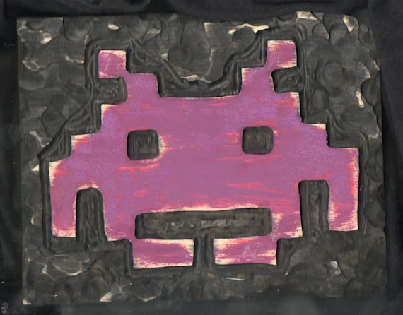 Space Invaders, wooden wall art, mancave decoration, retro video game, video game art (Free Shipping - Made to Order)