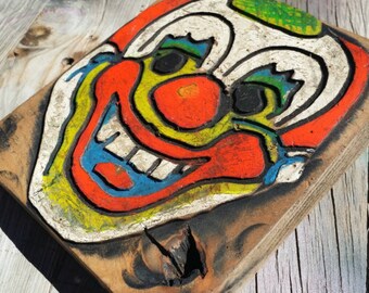 Circus Clown, handmade, carved and painted, wooden wall art, wooden box, stash box, home decoration (Free shipping - Made to Order)