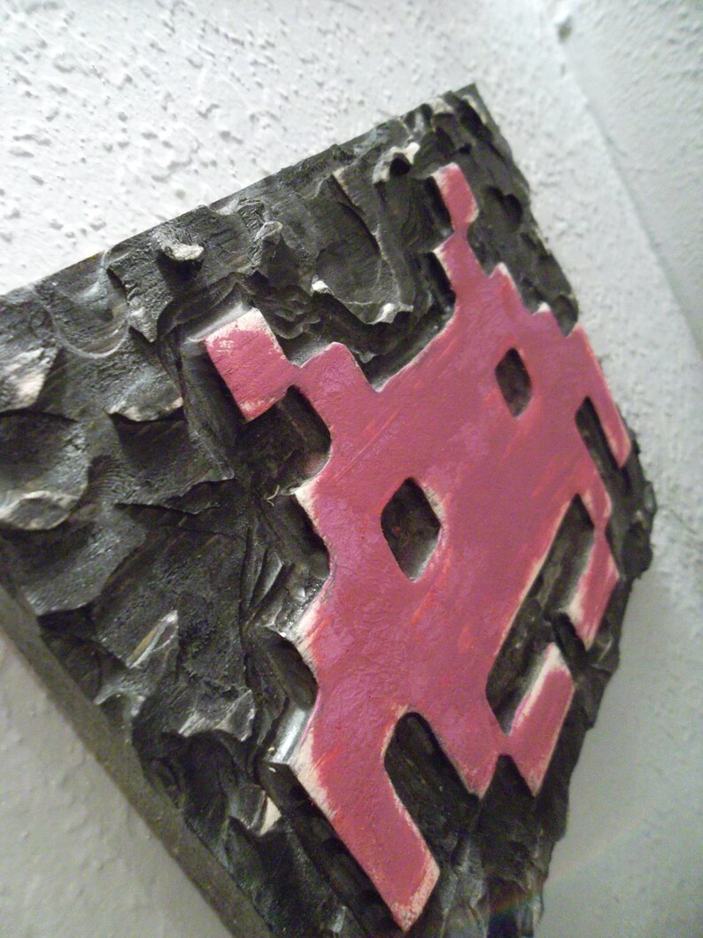 Space Invaders, wooden wall art, mancave decoration, retro video game, video game art (Free Shipping - Made to Order) image 2