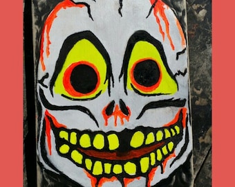 Vintage Skull Halloween Mask decor, handmade wooden wall art (Made to Order - Free Shipping)