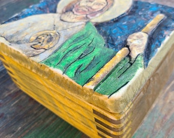 Saint Jude wooden box, handmade, carved and painted (Made to Order - Free Shipping)