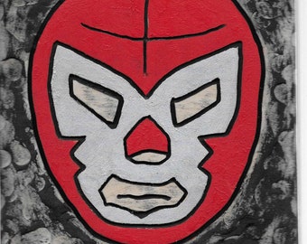 Red Luchador wall art, handmade, carved and painted, wooden wall decor (Made to Order - Free Shipping)