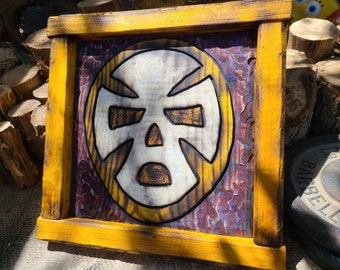 Luchador mask art, handmade, carved and painted, wooden wall decor (Made to Order - Free Shipping)