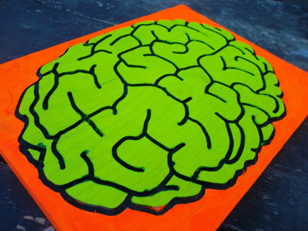 Neon Brain, Handmade, Wooden Wall Art, Zomie Wall Art, Carved and ...