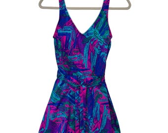Maxine of Hollywood Womens Swim Dress 16 Multi Color Abstract Vintage Retro