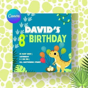 Modelo de cartão de aniversário editável com tema de dinossauros