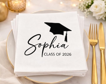 Personalized Graduation Napkins, Class of 2026 Party Decor, Congrats Grad Gift
