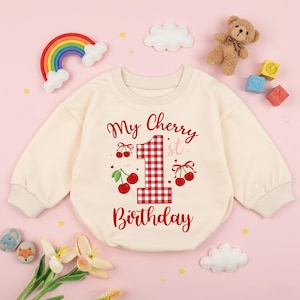 Cherry 1st Birthday Romper – Baby Girl Outfit, Bow