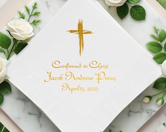 Personalized Cross Napkins, Christening Napkins, Custom Monogram Cocktail Beverage Papers Wedding Birthday Baby Communion Paper
