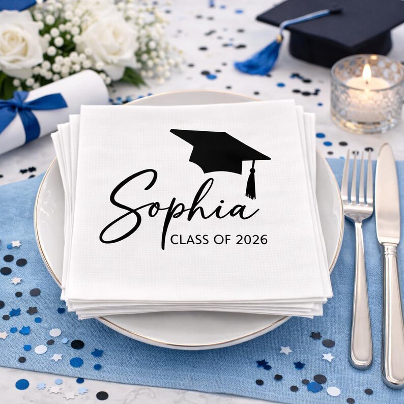 Personalized Graduation Napkins, Class of 2026 Party Decor, Congrats ...