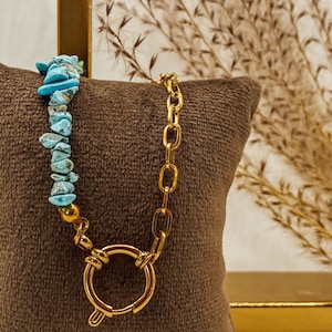 Chain Necklace Blue SeaBreeze Turquoise Gold Pendant Summer Sun Ocean Stainless Steel Gold Plated