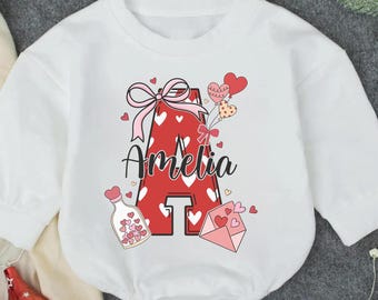 Personalized Baby Girl Valentine's Day Romper, Custom Name Infant Bodysuit, First Valentines Heart Outfit, Sweet Baby Love Present