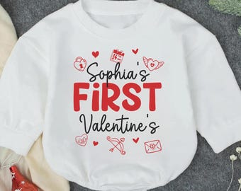 Custom My First Valentines Day Baby Romper, Infant Valentine Baby Outfits, Valentine Baby Shower Gift, Newborn Gift Keepsake, Baby Gift