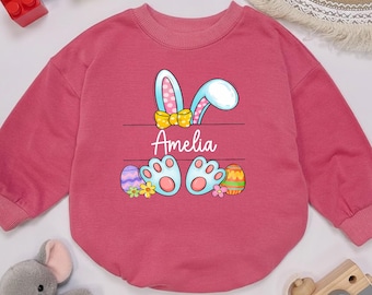 Personalized Easter Bunny Romper For Baby Girl, Custom Name Easter Outfit Onesie, First Easter Baby Outfit, Cute Easter Egg Baby Clothes