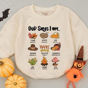 God Says I Am Thanksgiving Romper, Little Pumpkin Bodysuit, Autumn Leaves Baby Outfit, Faith Fall Baby Clothes, Turkey Bubble