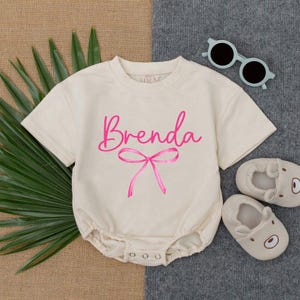 Personalized Baby Pink Bow Bubble Romper, Baby Shower Gift, Baby Gift Idea, Baby Girl Outfit, Infant Outfit with Bow