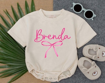 Personalized Baby Pink Bow Bubble Romper, Baby Shower Gift, Baby Gift Idea, Baby Girl Outfit, Infant Outfit with Bow