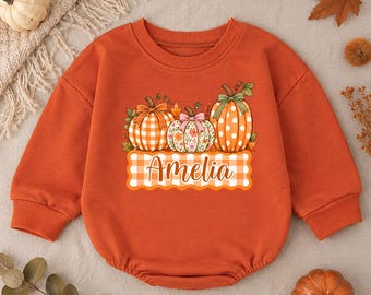 Personalized Pumpkin Baby Romper, Fall Baby Girl Outfit, Thanksgiving Pumpkin Outfit, Custom Name Baby Romper, Autumn Baby Gift
