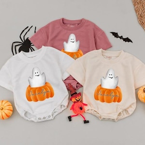 Custom Name Cute Boo Baby Romper, Little Boo Romper, Fall Baby Clothes, Halloween Baby Shower Gift, Halloween Ghost Bodysuit, Bubble Romper