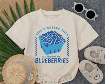 Blueberries Baby Romper, Retro Farm Fresh Kids Summer Shirt, Funny Shirt for Kids, Blueberry Lover Baby Outfit, Newborn Gift Keepsake