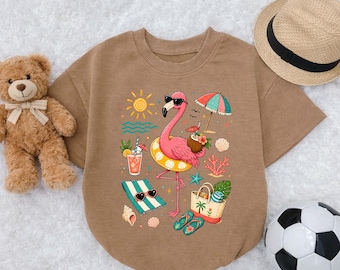 Summer Flamingo Baby Romper, Cute Beach Baby Bodysuit, Tropical Flamingo Outfit, Vacation Toddler Clothes, Baby Shower Gift