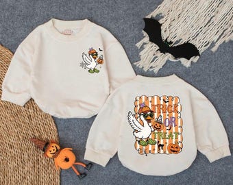 Boy Halloween Goose Trick or Treat Bubble Romper, Halloween Baby Gift, Toddler Fall Outfit, Baby Boy First Halloween Romper