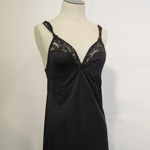 Vintage Black Lace Nylon Slip Small