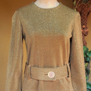 Incredible Rare Perfect Rudi Gernreich 70s Gold Shimmer Top Tunic Belted Mod Metallic Knit