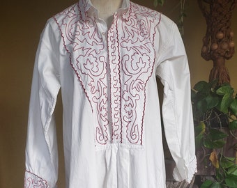 Antique French Victorian Turkey Red Work Embroidery Night Gown Beautiful Antique Victorian Nightgown