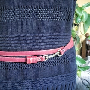 Vintage Late 70&#39;s Omega Burgundy Leather Skinny Belt Wrap Around Belt Gold Hardware