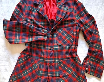 Vintage 60's-70's Pendleton Tartan Plaid Flat Front Pocket Unlined Jacket Size Medium