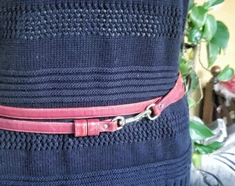 Vintage Late 70's Omega Burgundy Leather Skinny Belt Wrap Around Belt Gold Hardware