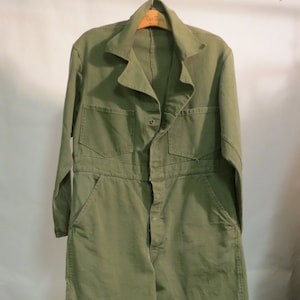 Vintage Cute Army Green Heavy Cotton Duck Cloth Overalls Military Coveralls Workwear Jumpsuit