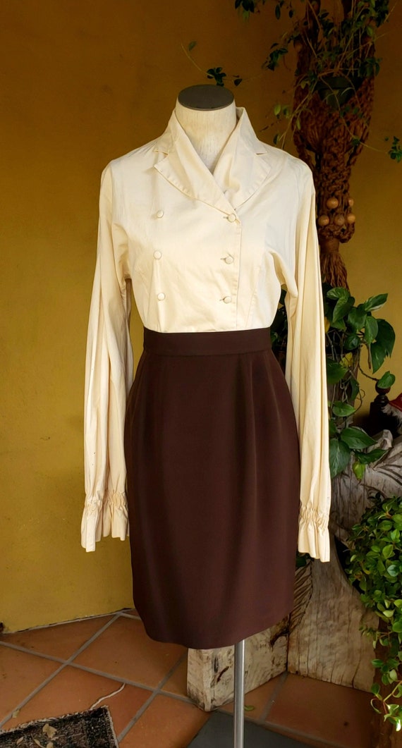 Vintage Brown 100% Silk Pencil Skirt 1980s