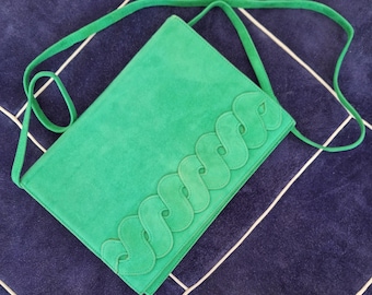 Vintage Valentino 1980's Green Suede Clutch with Detachable Strap
