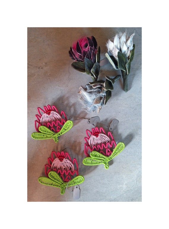 Vintage Handmade South African Brooch Pins, Flower