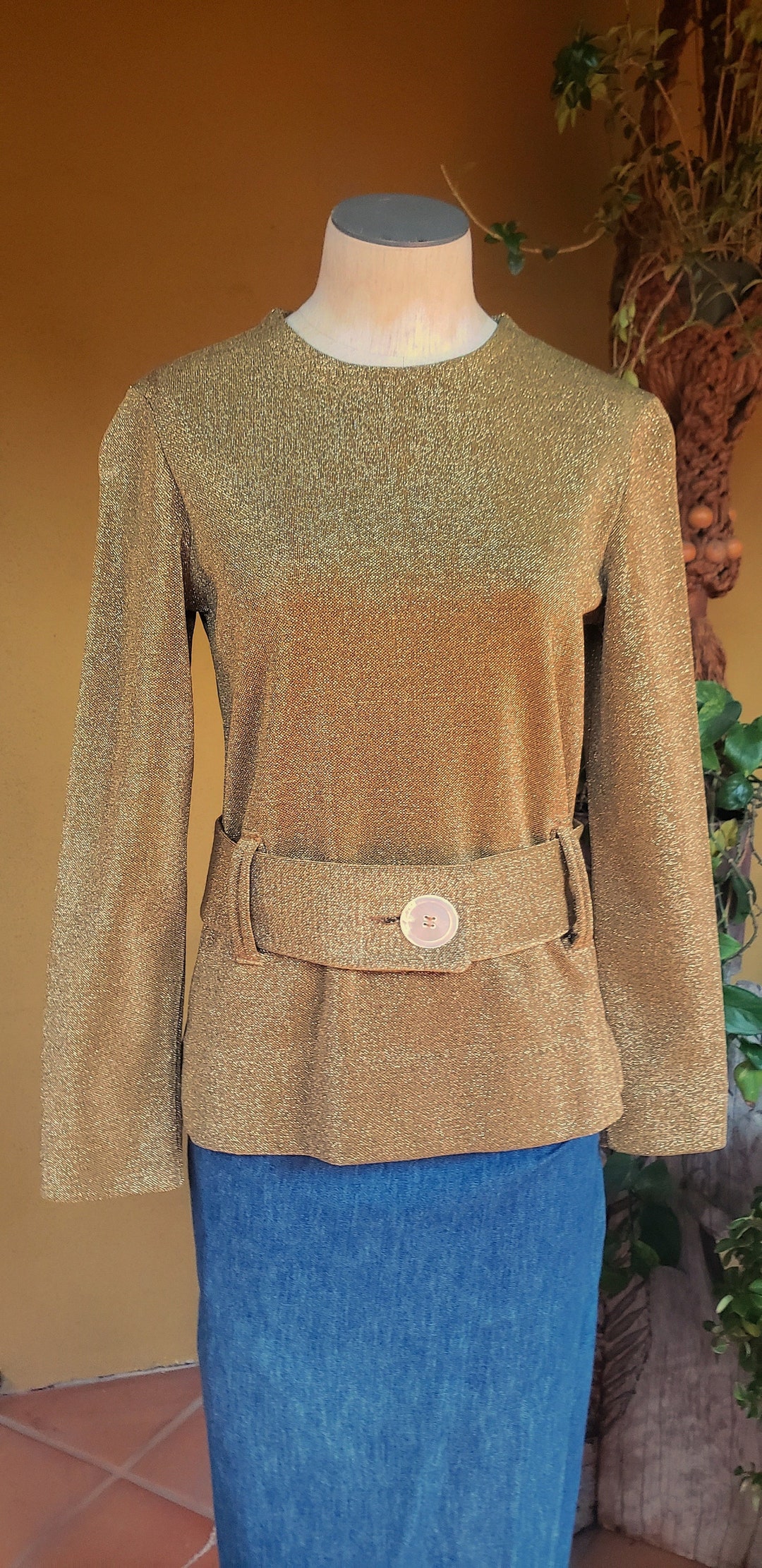 Rare Rudi's Rare Rudi Gernreich 70s Gold Shimmer Top Tunic Belted Mod Metallic Knit ...