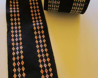 Antique French Heavy Linen Decorative Woven Black Trim