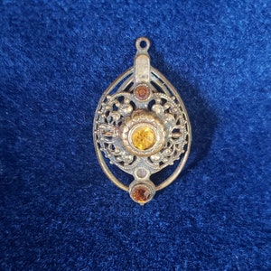 Beautiful Vintage Brass Filigree Pendant with Citrine colored stones, Art Deco, Patina, Jewelry, Necklace Pendant