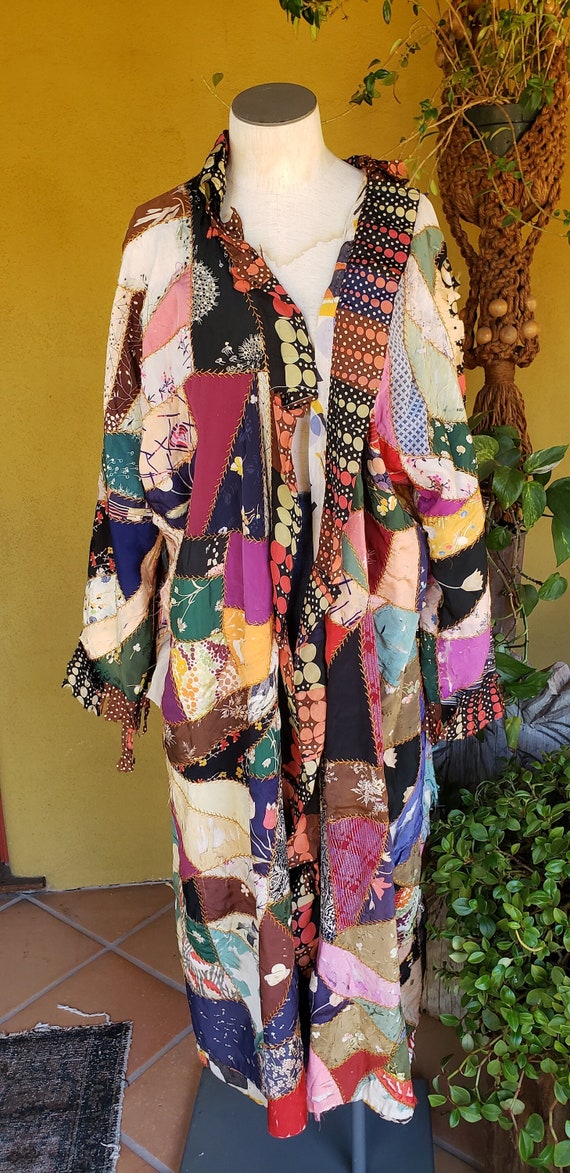 Antique Patchwork Crazy Quilt Coat Quilt Jacket D… - image 1