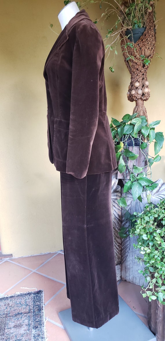 Vintage 70's Brown Velvet Pant Suit Dark Academia… - image 4